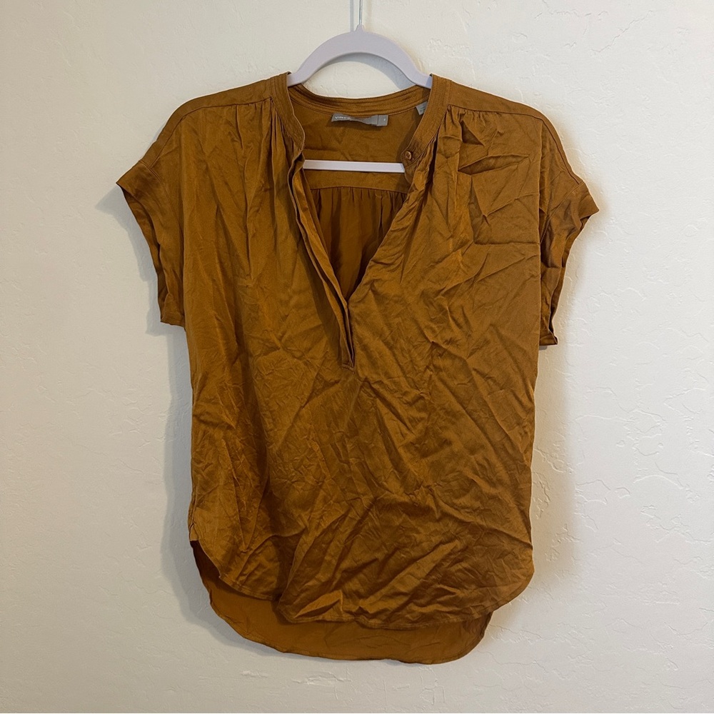 Vince Shirred Neck 100% Silk Pullover Blouse XS